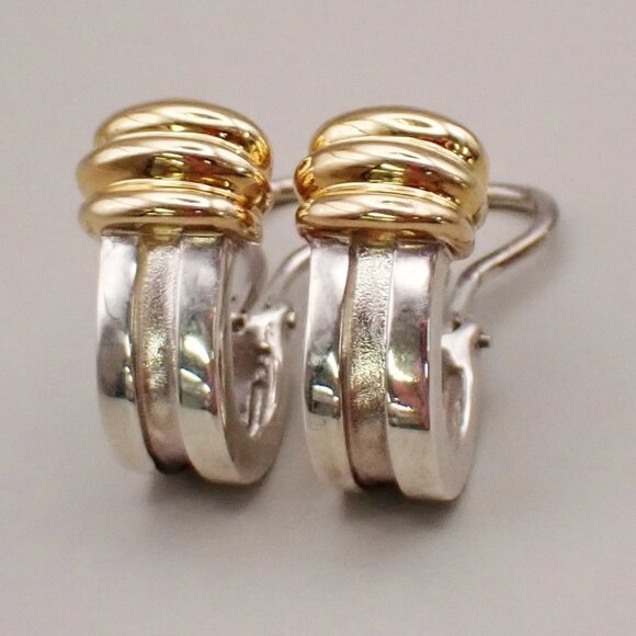 Tiffany & Co. Logo Groove Combination Earrings Clip On Gold 750 Ag 925 80KB252